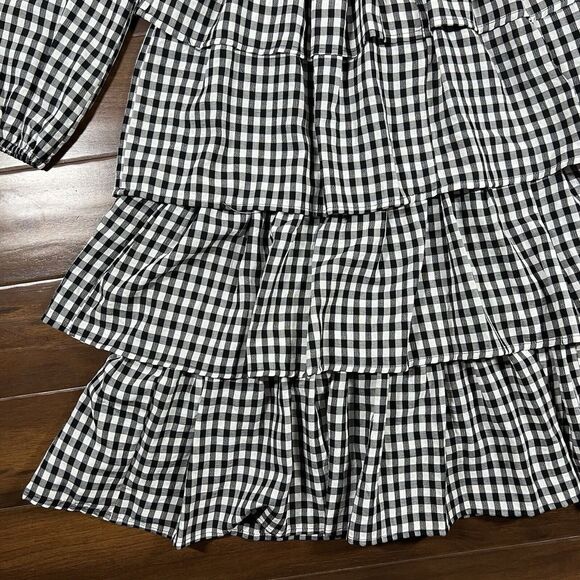 Jessakae Women's Size Medium Black White Check Plaid Smocked Tiered Dress - Picture 9 of 11